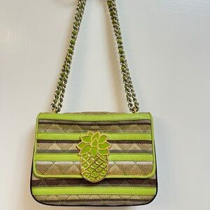 Moschino Cheap and Chic Pineapple Chain Shoulder Bag – Green & Brown Stripes
